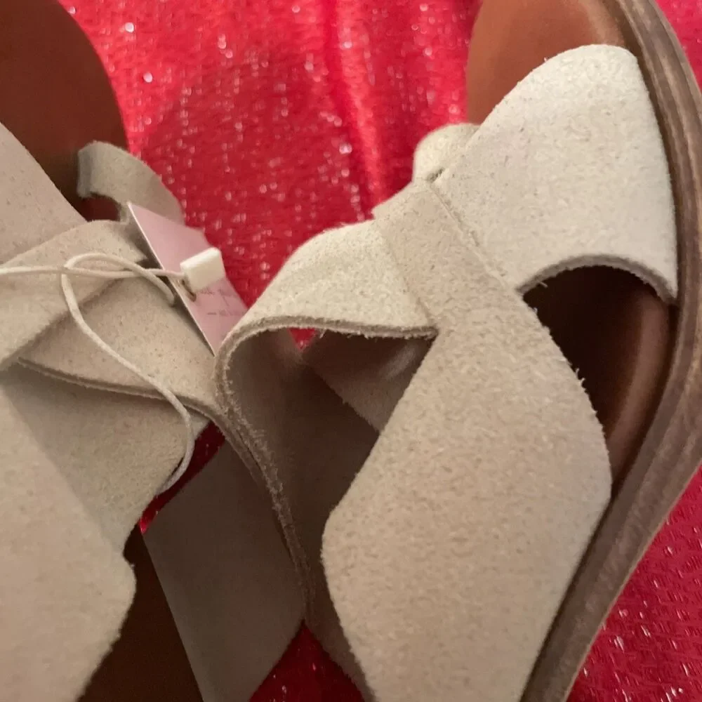 Womens Size 8 Italian Leather Chunky Heel Toe Slide Sandals Cruise Resort Wear